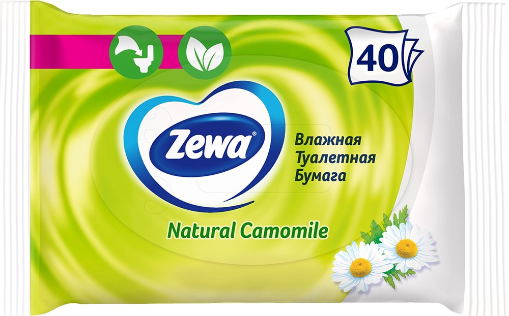 Изображение товара Туалетная бумага Zewa Ромашка влажная 40шт