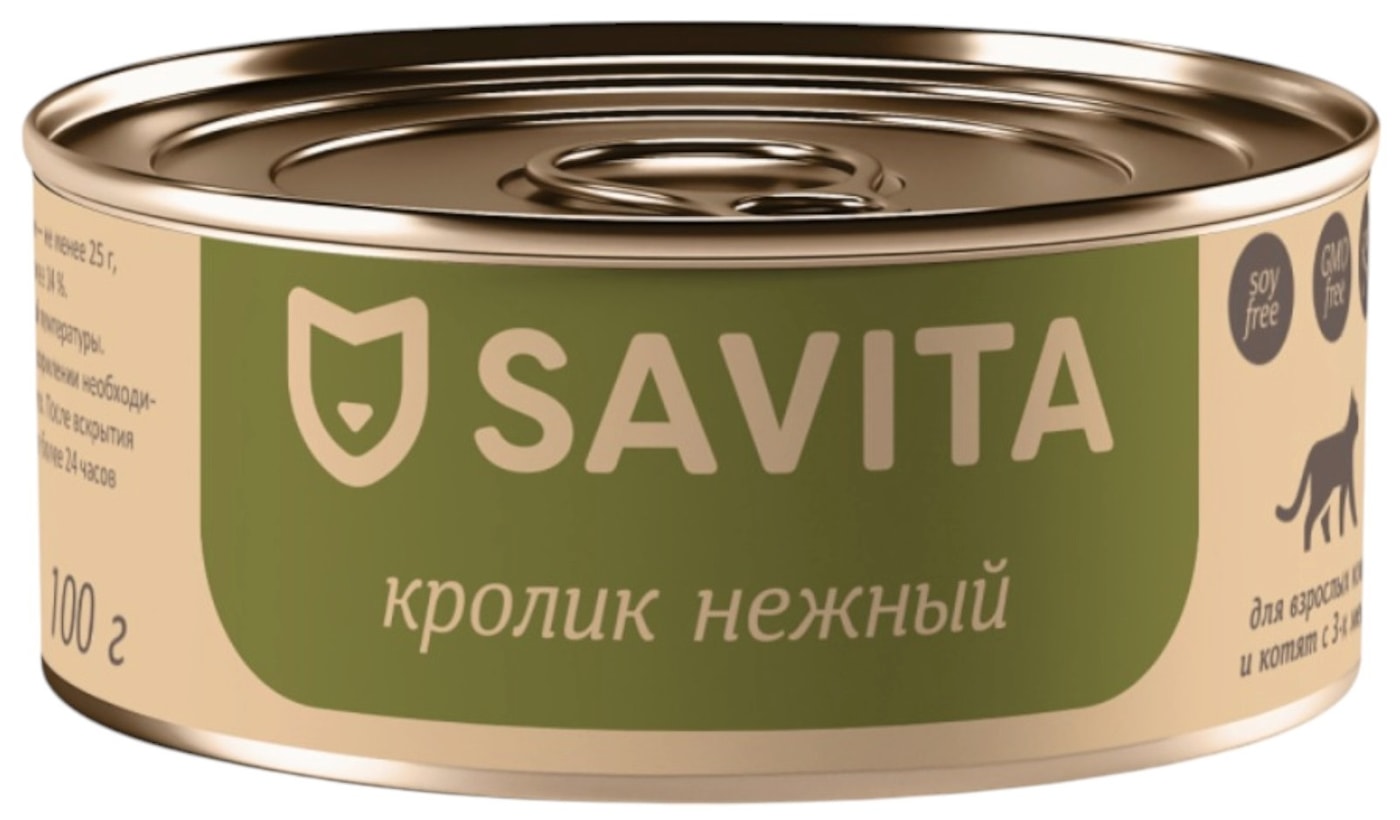 Изображение товара Влажный корм для кошек и котят Savita Кролик 100г