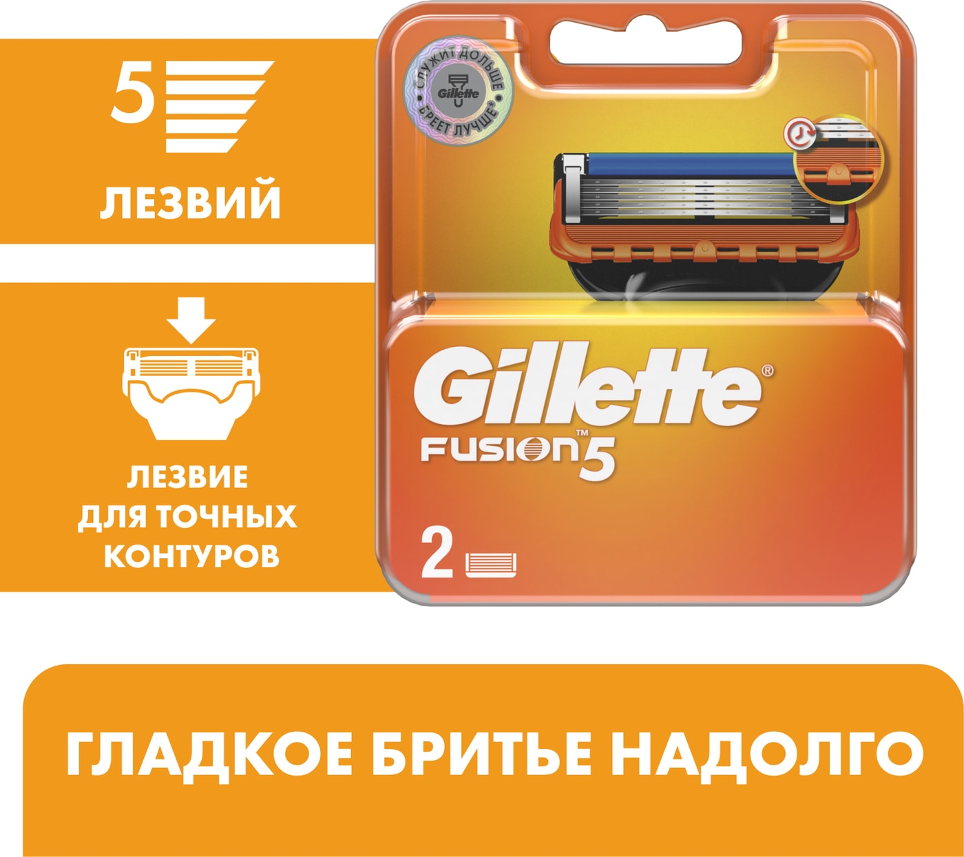 Изображение товара Кассеты для бритья Gillette Fusion 5, 2 шт, совместимы с Fusion5 и Fusion5 Power
