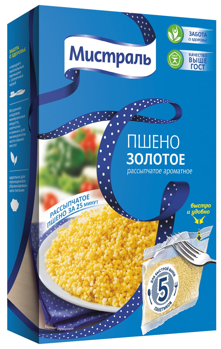 Изображение товара Пшено Мистраль Золотое 5пак 80г - натуральная крупа быстрого приготовления