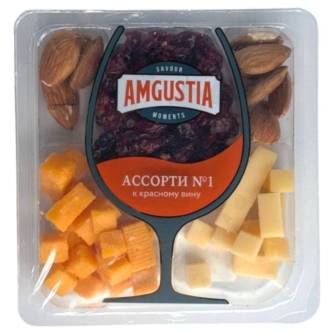 Изображение товара Ассорти закусок Amgustia с сыром, орехами и сушеными ягодами 100г