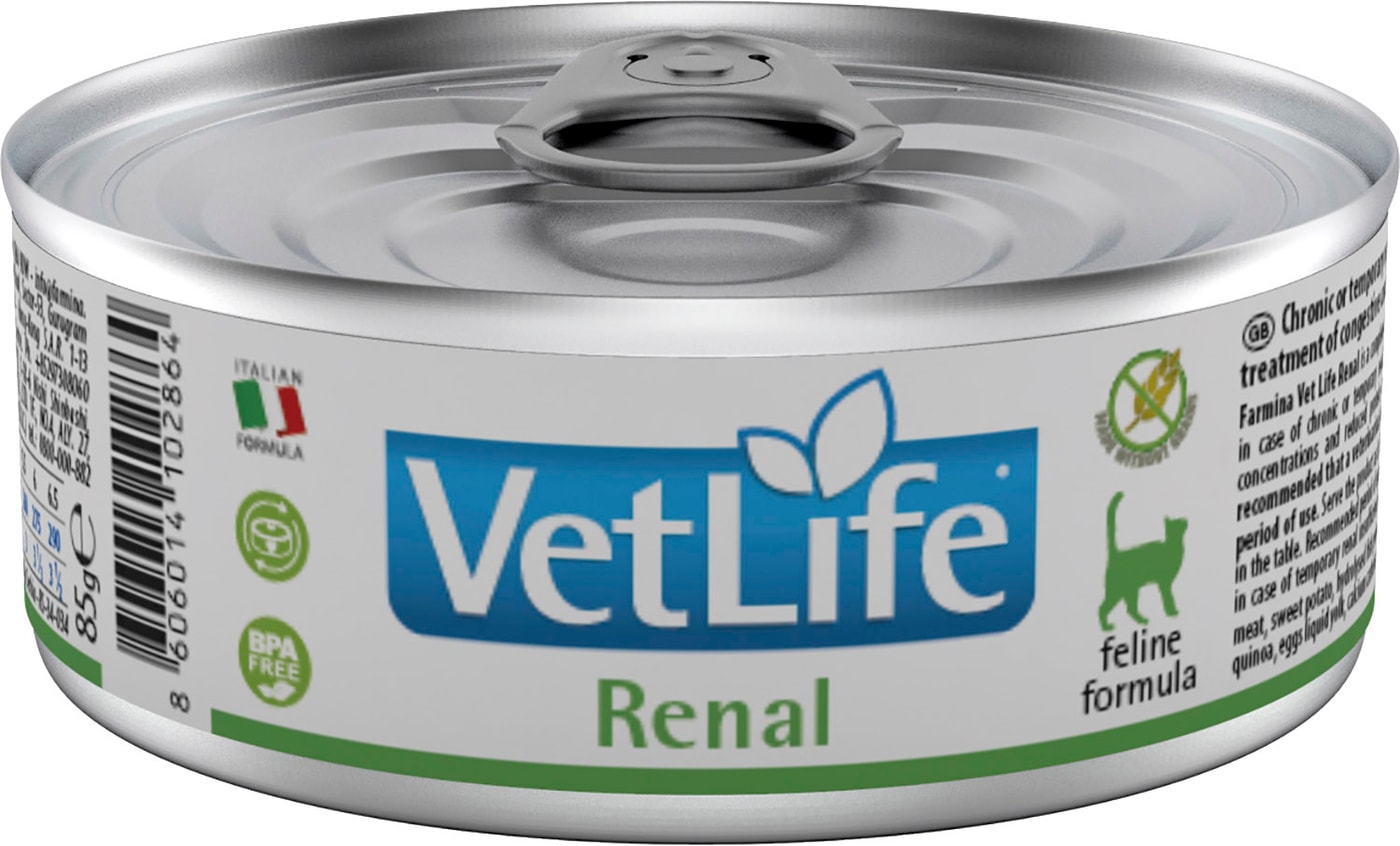 Изображение товара Влажный корм для кошек Vet Life Cat Renal диетический с курицей при болезни почек и почечной недостаточности 85г