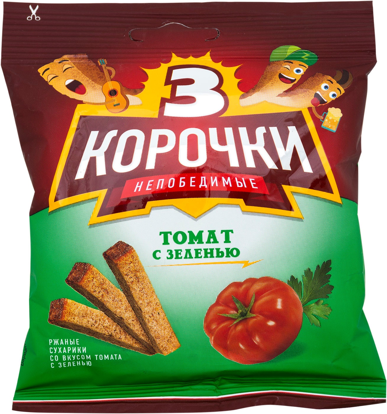 Изображение товара Сухарики Три Корочки Томат с зеленью 40г