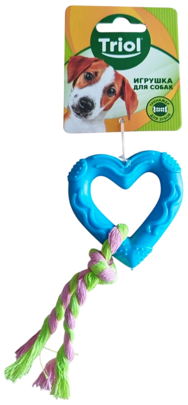 Изображение товара Игрушка для собак Triol Сердечко с веревкой из цельнолитой резины 7*15см в ассортименте