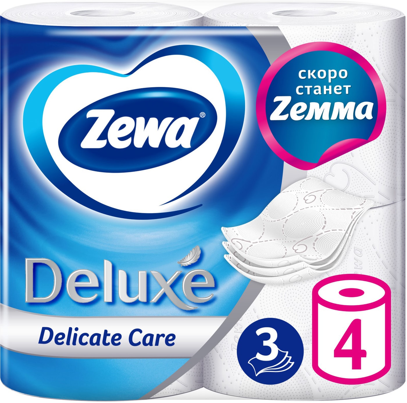Изображение товара Туалетная бумага Zewa Deluxe Белая 4 рулона 3 слоя в ассортименте