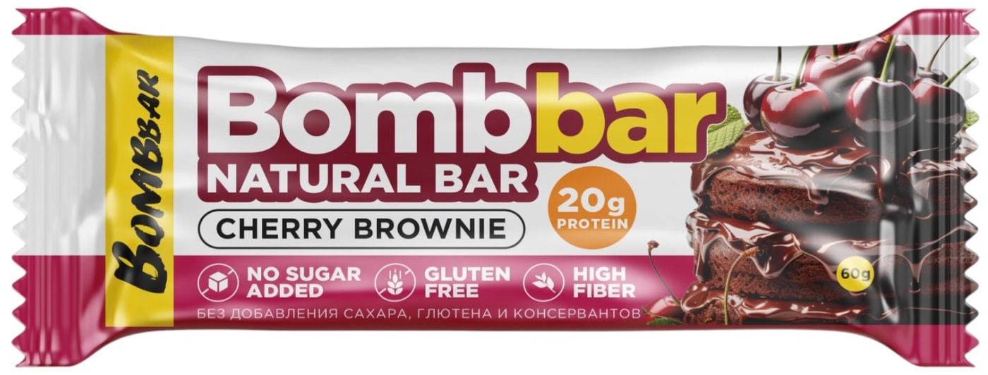 Изображение товара Батончик BombBar Вишневый Брауни неглазированный 60г протиновый с вишней