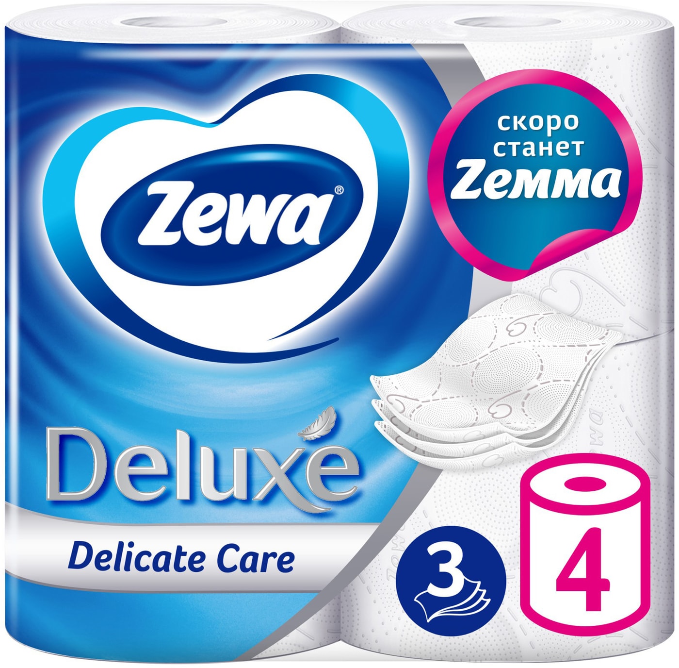 Изображение товара Туалетная бумага Zewa Deluxe 4 рулона 3 слоя без аромата