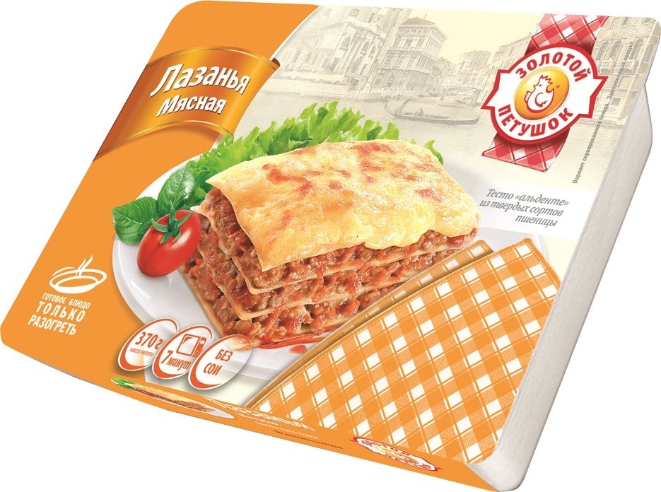 Изображение товара Лазанья Золотой петушок Мясная 370г