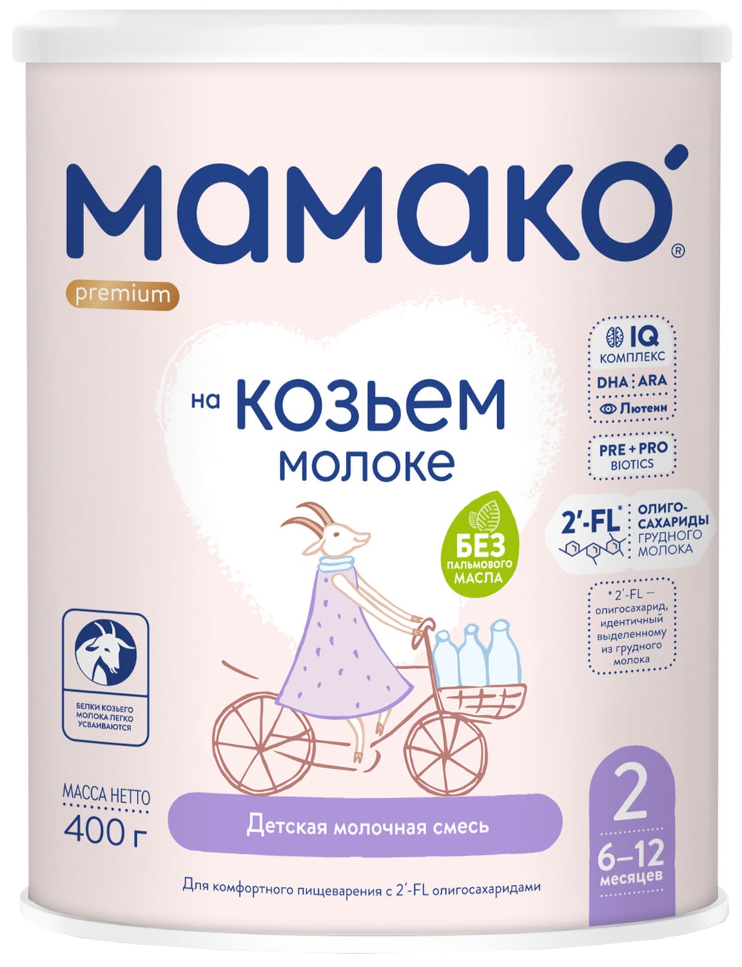 Изображение товара Смесь Мамако 2 Premium Молочная на основе козьего молока с олигосахаридами грудного молока с 6 месяцев 400г