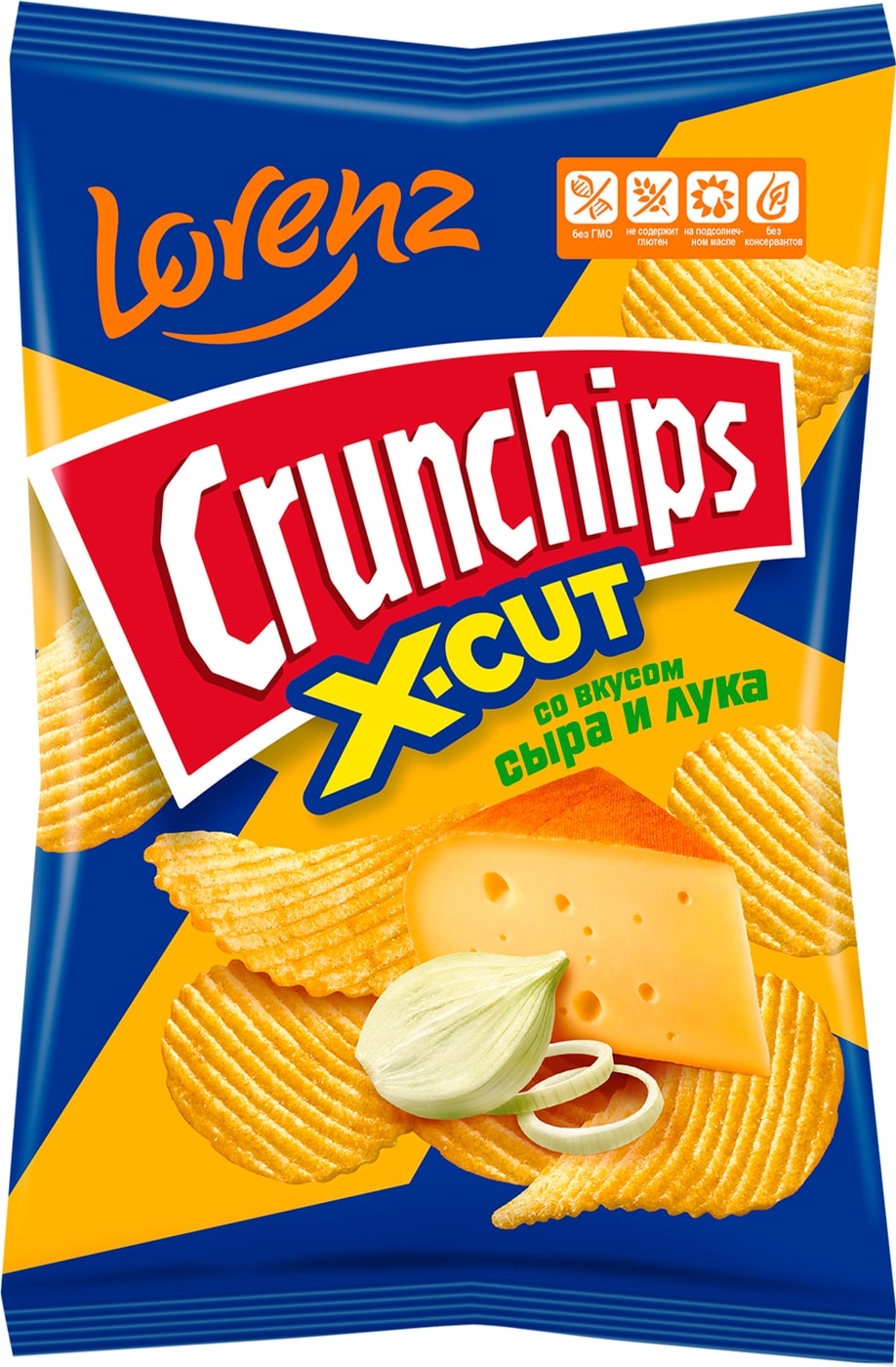Изображение товара Чипсы картофельные рифленые LORENZ Crunchips X-Cut со вкусом сыра и лука 130г