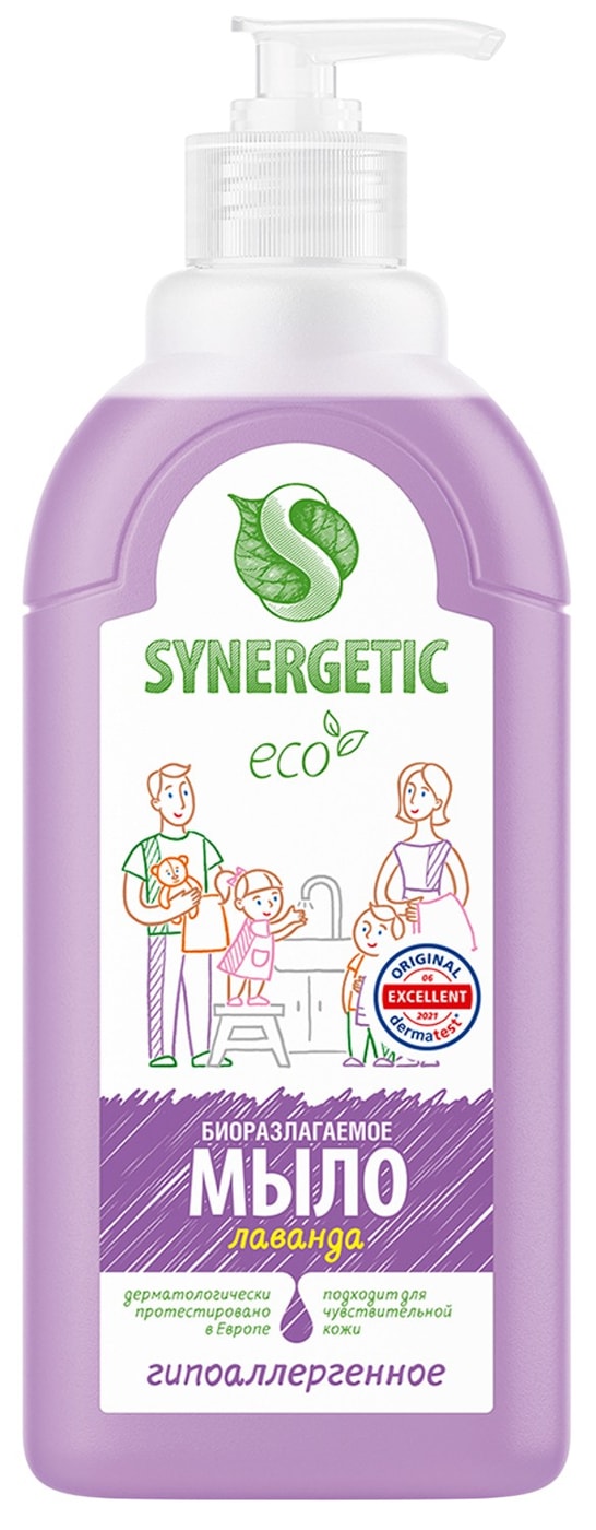 Изображение товара Жидкое мыло Synergetic Лаванда 500 мл экологичное с дозатором для чувствительной кожи