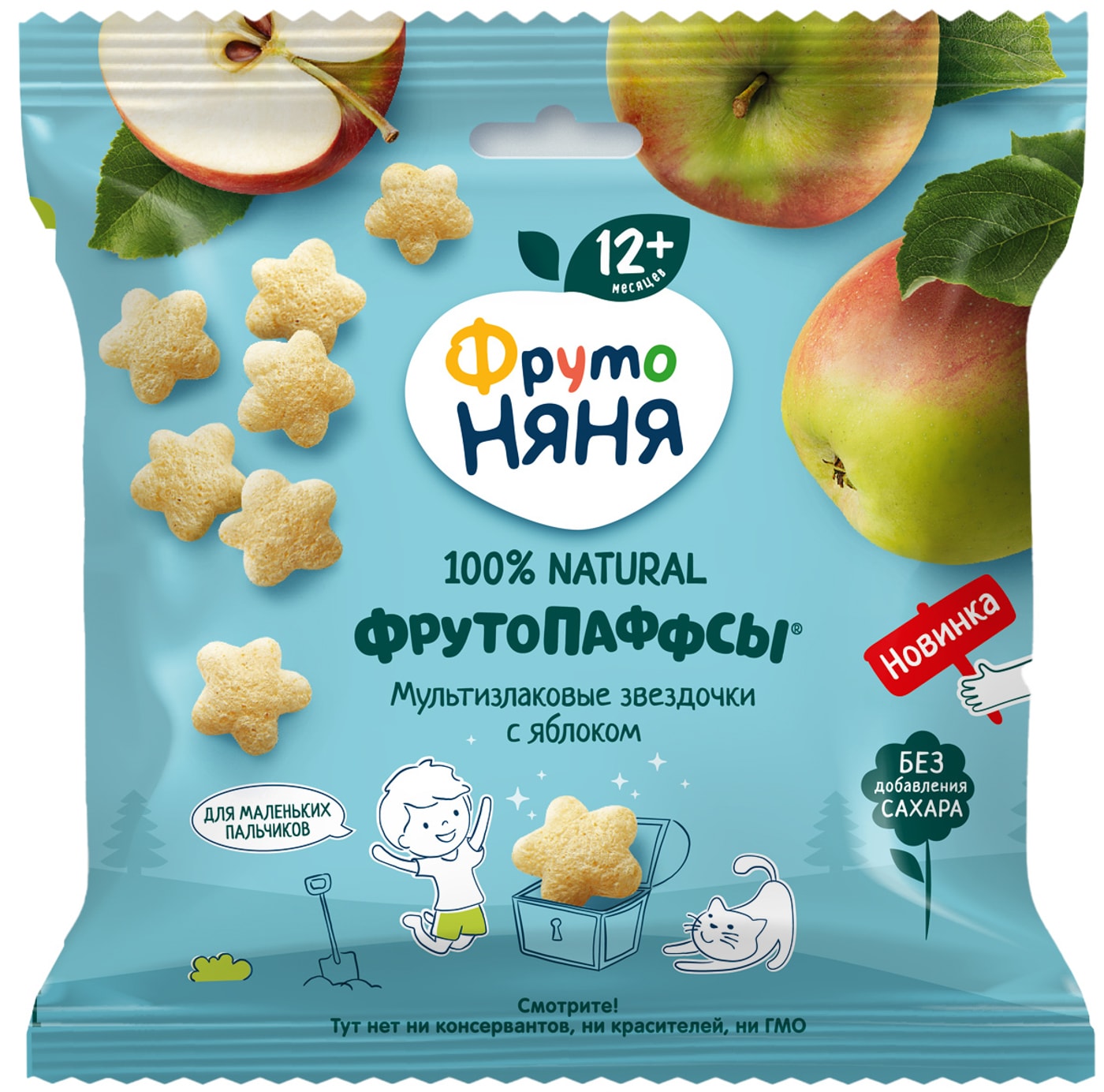 Изображение товара ФрутоПаффсы ФрутоНяня Мультизлаковые звездочки с яблоком с 12 месяцев 21г
