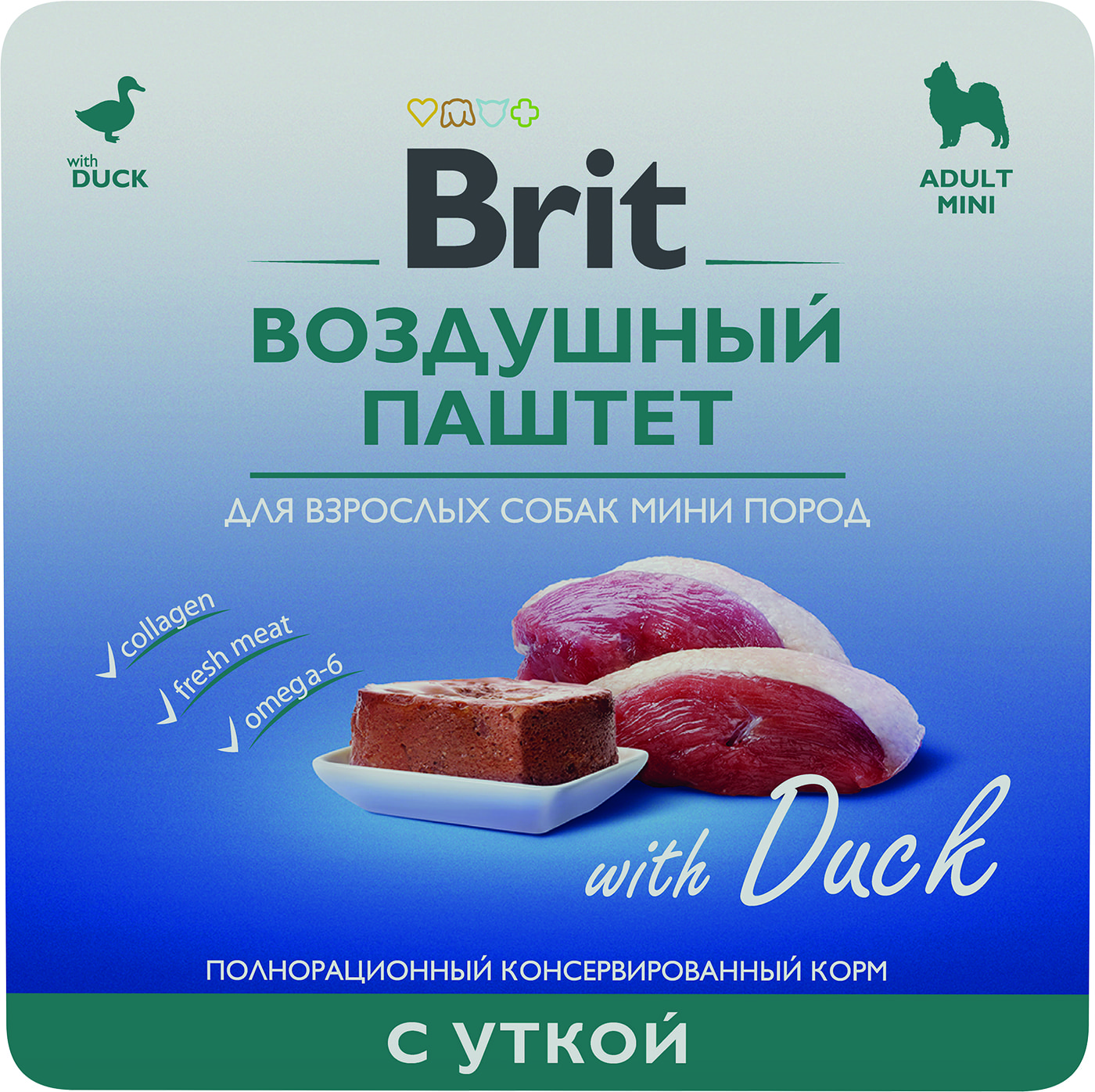 Изображение товара Влажный корм для собак Brit Воздушный паштет с уткой для мини пород 100г