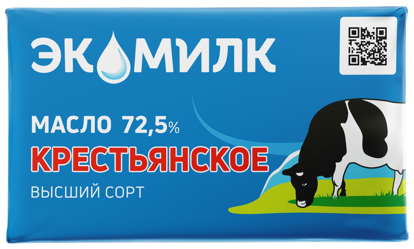Изображение товара Масло сливочное Экомилк Крестьянское 72.5% сладко-сливочное 160г