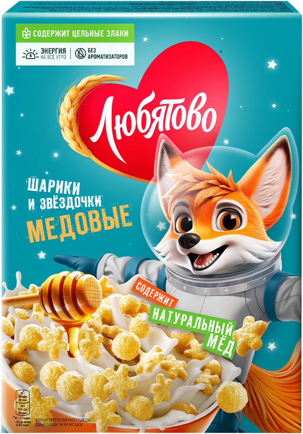 Изображение товара Готовый завтрак Любятово Медовые шарики и звездочки 200г