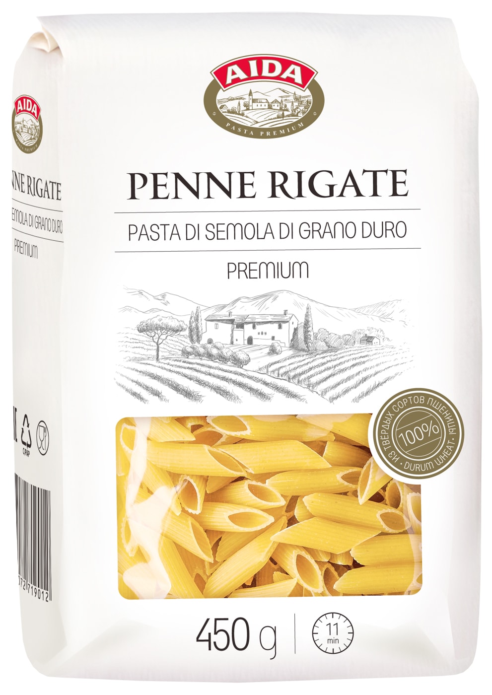 Изображение товара Макароны Aida Penne rigate 450г из твердых сортов пшеницы