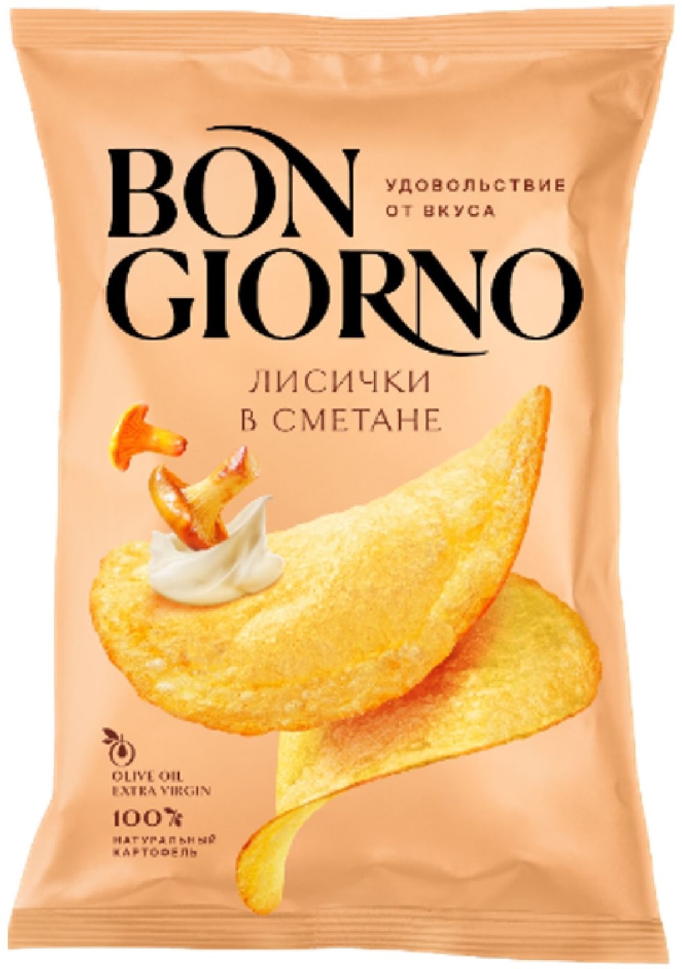Изображение товара Чипсы Bon Giorno из натурального картофеля со вкусом лисички в сметане 120г