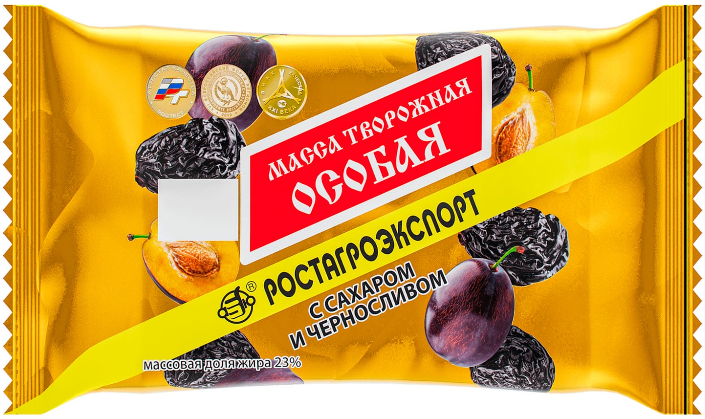 Изображение товара Масса творожная Ростагроэкспорт Особая с сахаром и черносливом 23% 180г