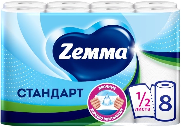Изображение товара Бумажные полотенца Zemma Стандарт 8 рулонов