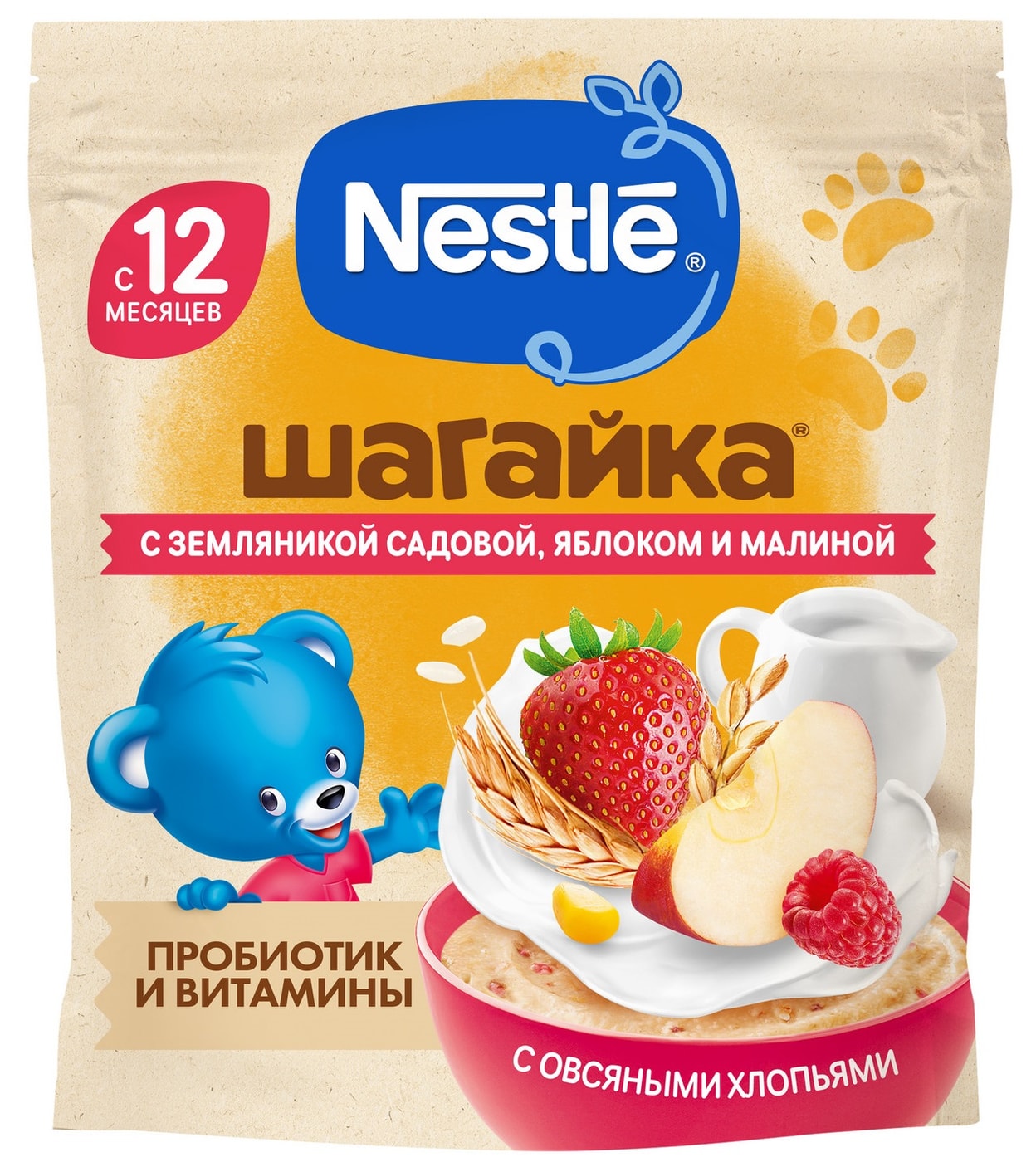Изображение товара Каша Nestle Шагайка Молочная мультизлаковая Земляника-Яблоко-Малина с 12 месяцев 190г Изображение товара Каша Nestle Шагайка Молочная мультизлаковая Земляника-Яблоко-Малина с 12 месяцев 190г