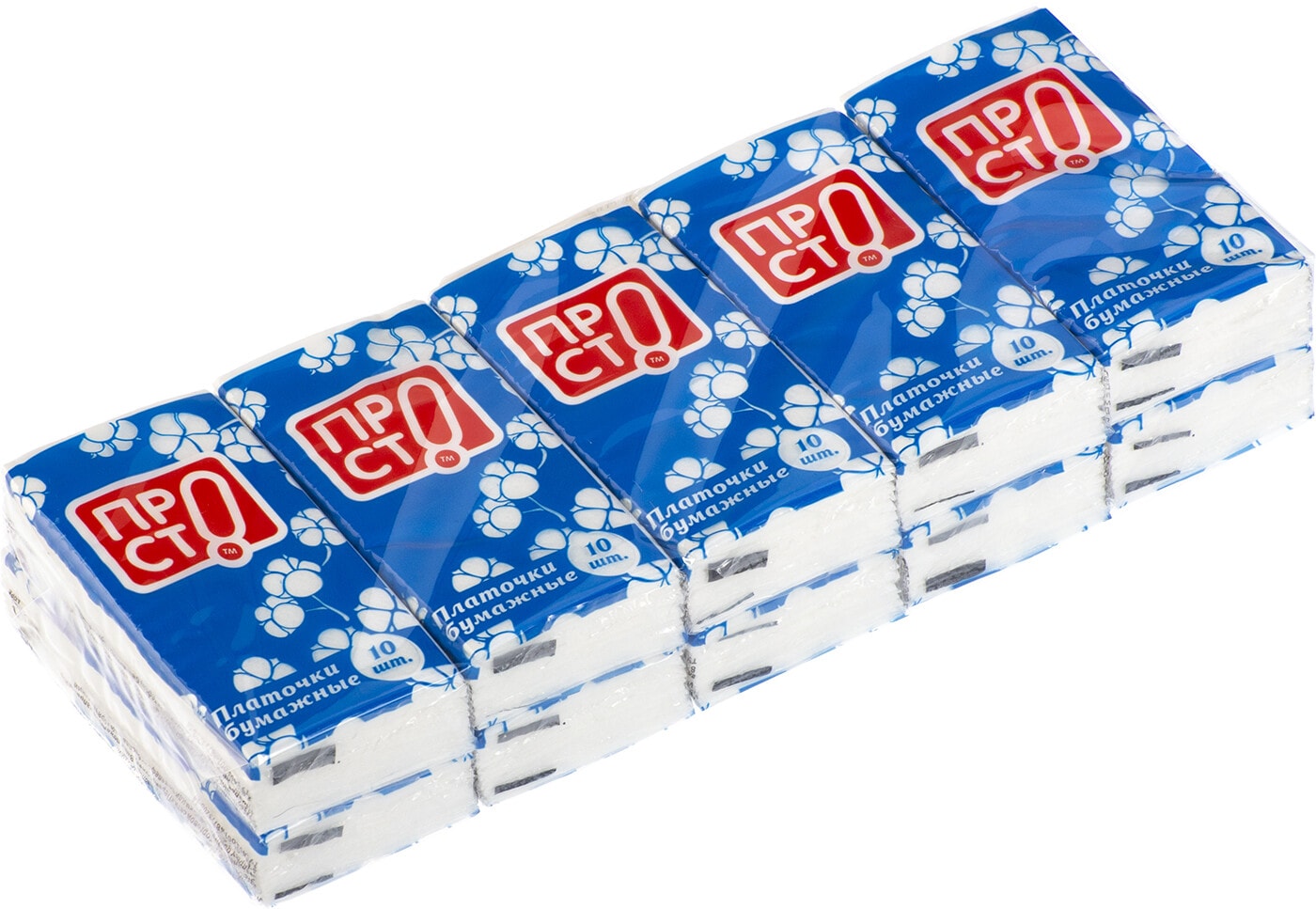 Изображение товара Носовые платки ПРОСТО двухслойные 10*10шт