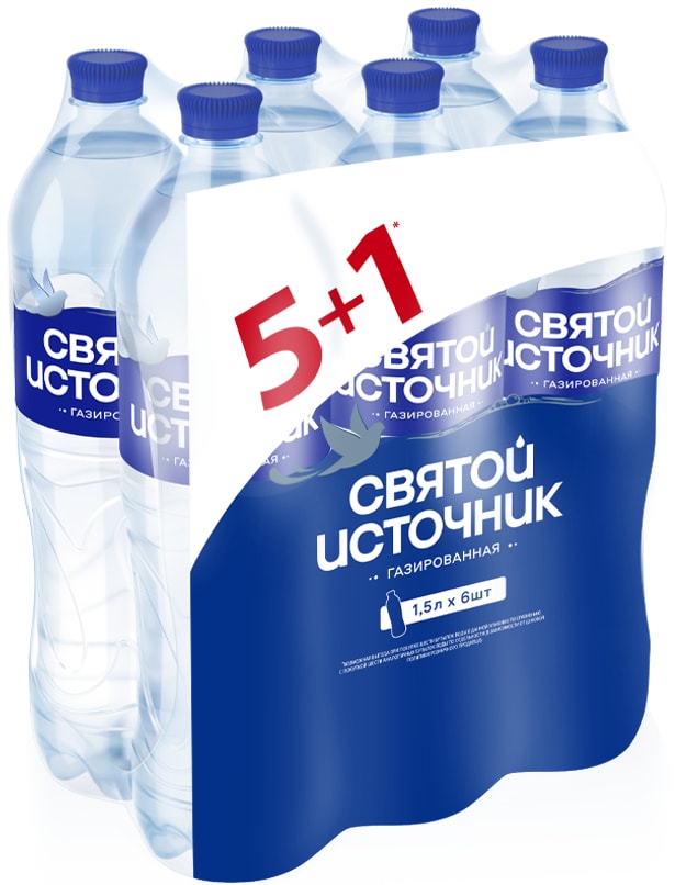 Изображение товара Вода Святой Источник питьевая газированная 6*1.5л