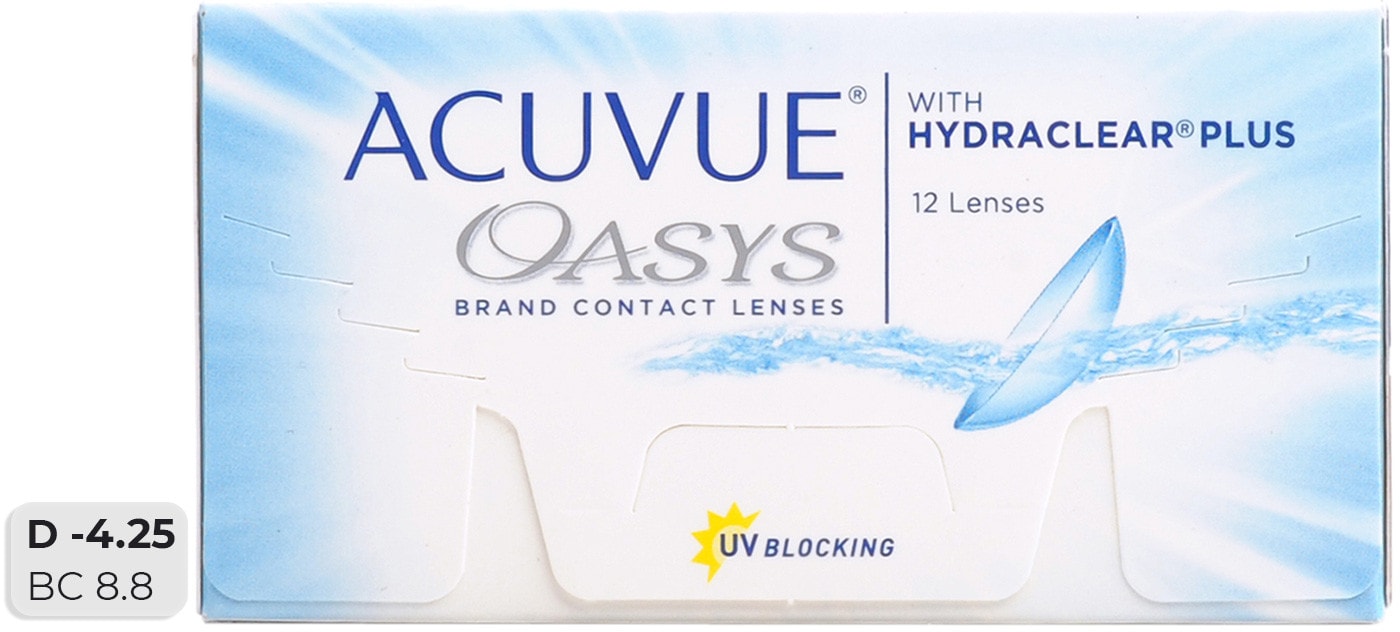 Изображение товара Контактные линзы Acuvue Oasys Hydraclear Plus двухнедельные -4.25, 14.3мм, 8.8 радиус, 12 шт