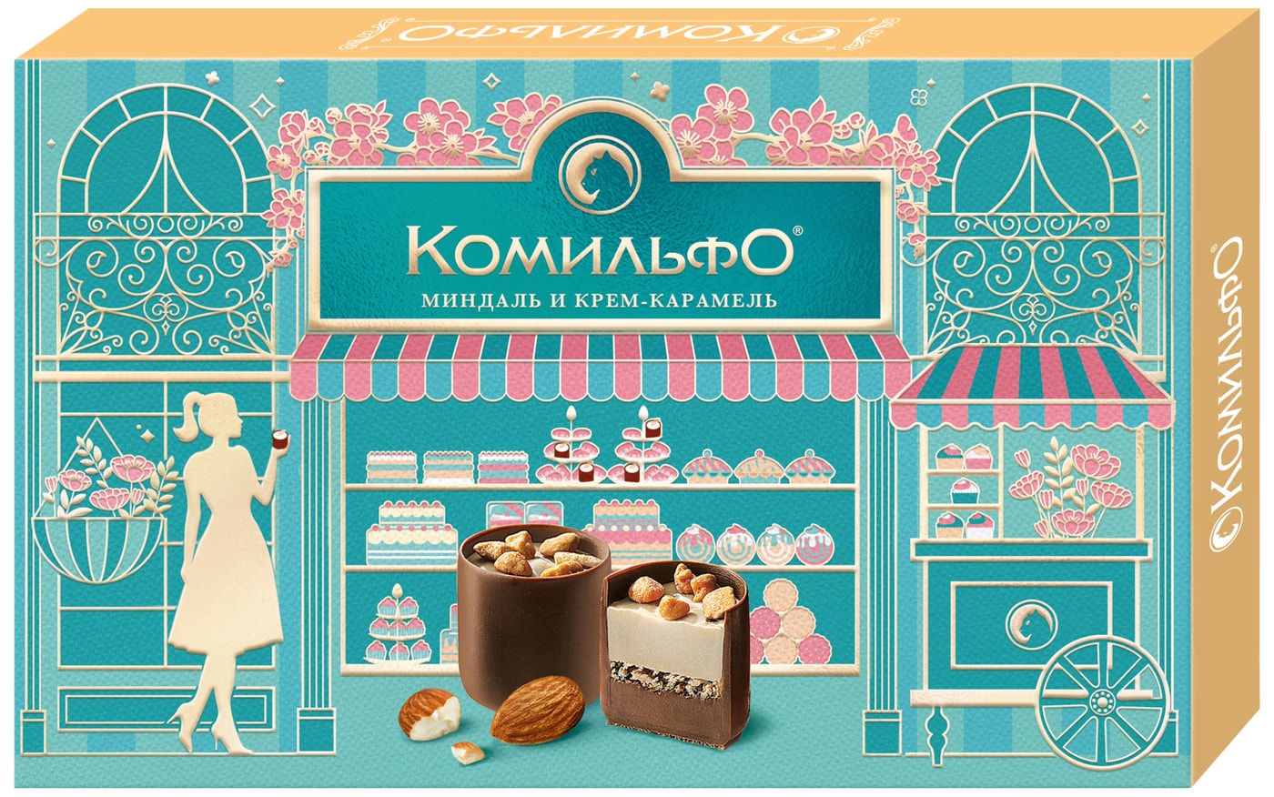 Изображение товара Конфеты Комильфо шоколадные Миндаль и крем-карамель 116г в подарочной упаковке