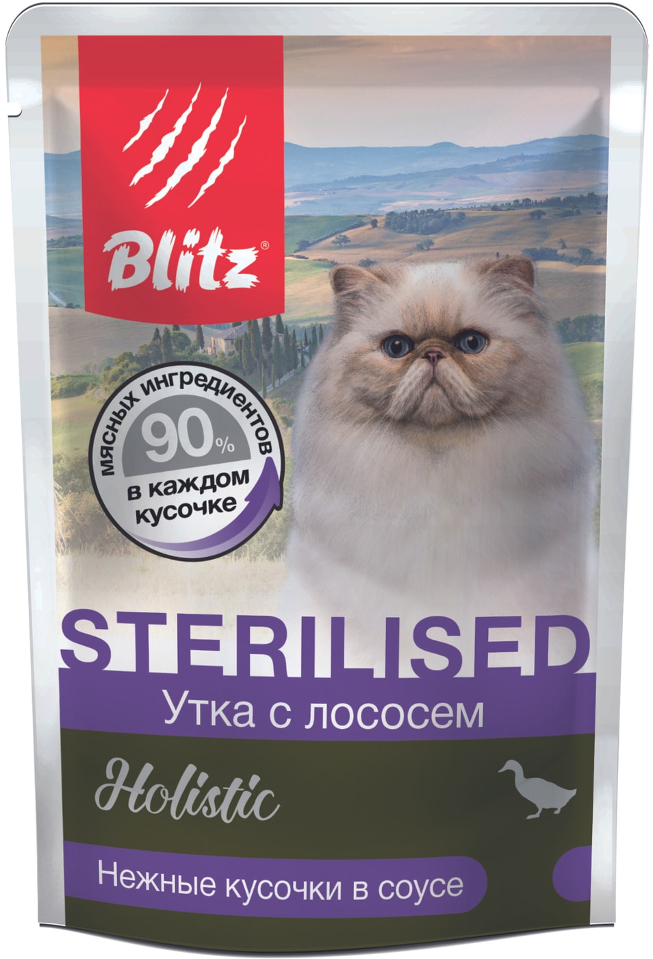 Изображение товара Влажный корм для кошек Blitz Holistic Sterilised cat для стерилизованных Утка с лососем 85г