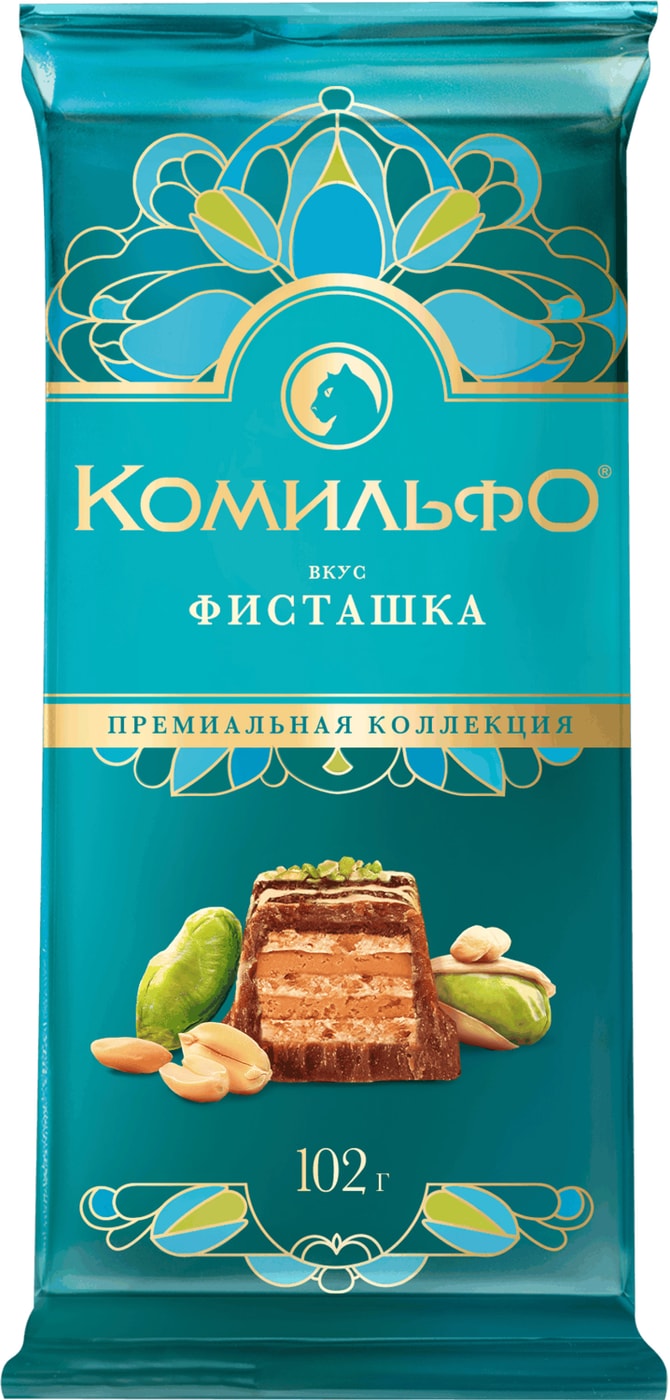 Изображение товара Молочный шоколад Комильфо с фисташками и вафлями 102 г