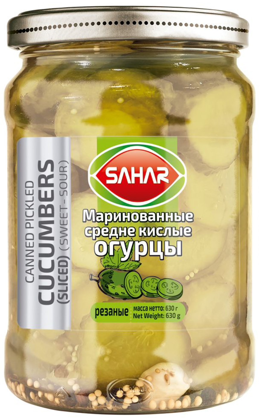 Изображение товара Маринованные огурцы Sahar резаные 640 г натуральный вкус Иран