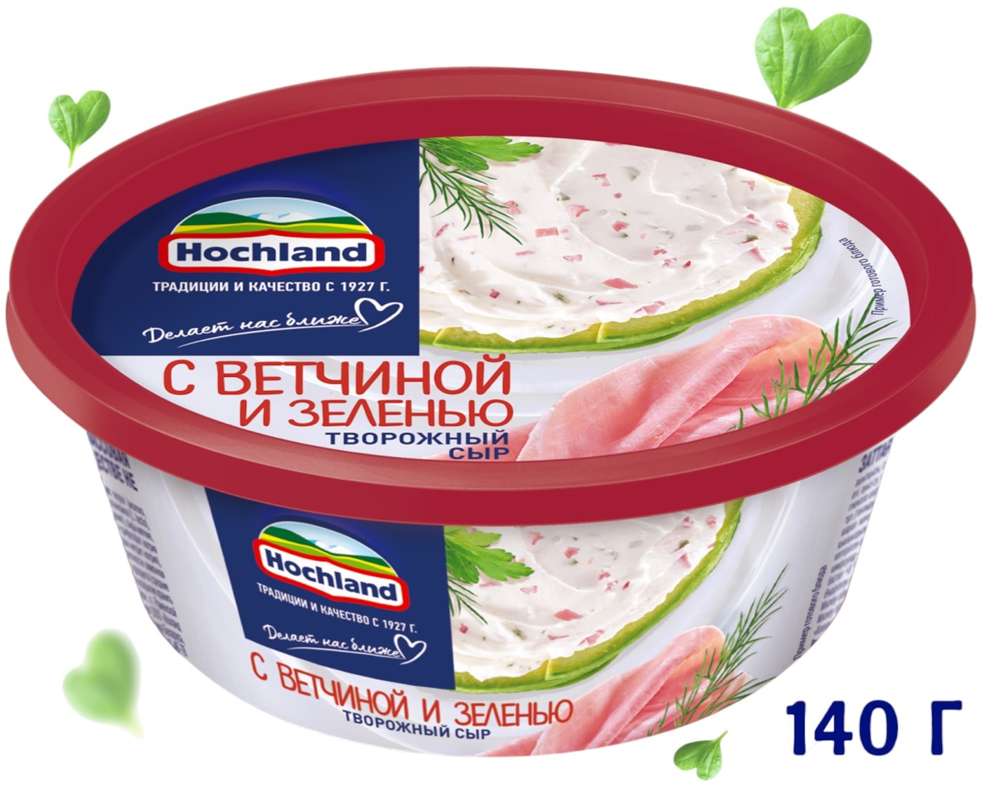 Изображение товара Сыр творожный Hochland с ветчиной и зеленью 60% 140г