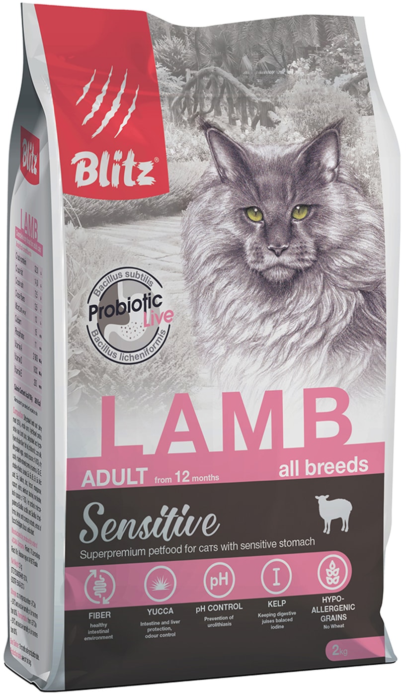 Изображение товара Сухой корм для кошек Blitz Adult cat Ягненок 2 кг — полноценное питание для взрослых питомцев