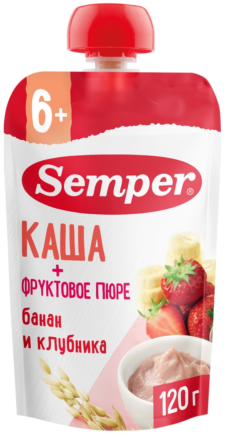 Изображение товара Фруктово-зерновое пюре Semper Бананово-клубничное с кашей с 6 месяцев 120г