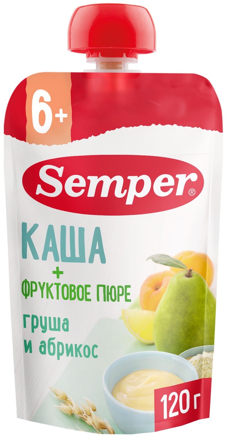 Изображение товара Пюре Semper Груша и Абрикос с кашей от 6 месяцев 120г