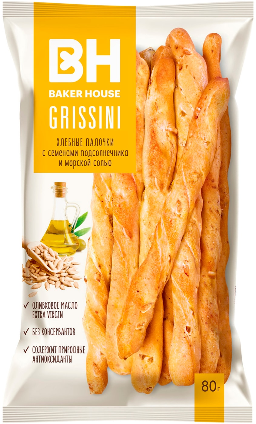 Изображение товара Baker House Grissini с семенами подсолнечника и морской солью, 80 г