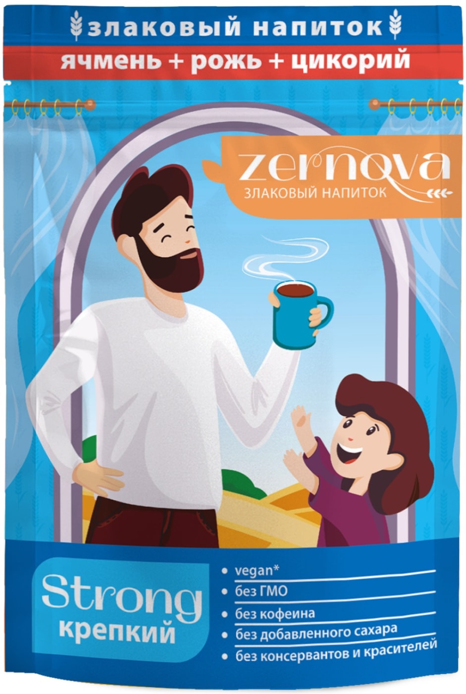 Изображение товара Злаковый растворимый напиток Zernova Strong Ячмень Рожь Цикорий 200г натуральный вкус