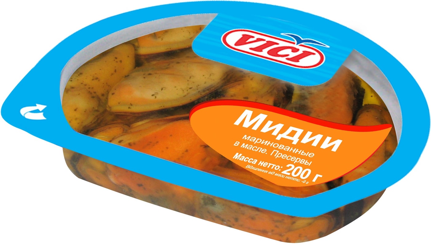 Изображение товара Мидии Vici чилийские мясо отварные маринованные в масле 200г