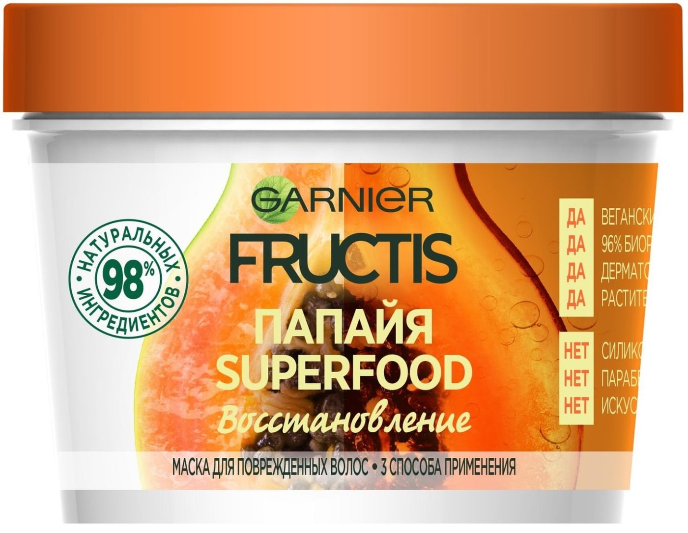 Изображение товара Маска для волос Garnier Fructis SuperFood 3в1 Папайя Восстановление 390мл