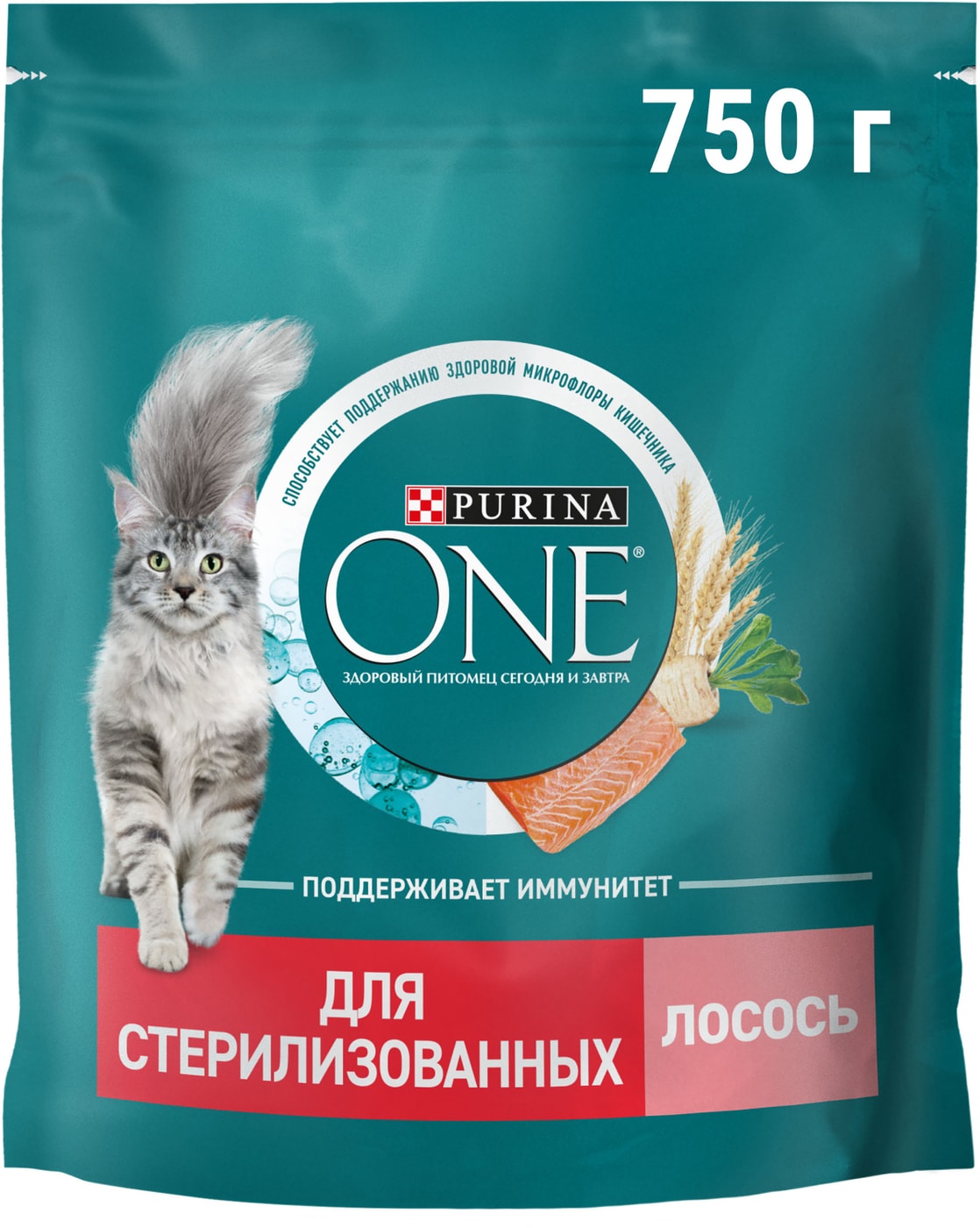 Изображение товара Сухой корм для кошек Purina ONE для стерилизованных с лососем 750г