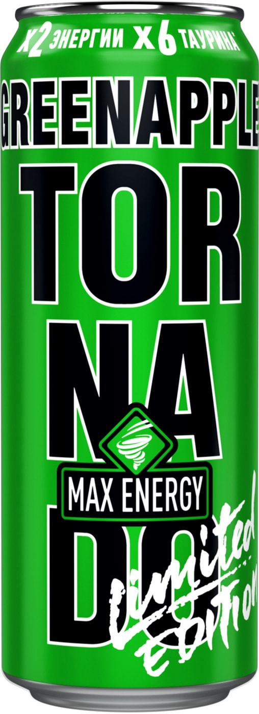 Изображение товара Энергетический напиток Tornado Max Energy зеленое яблоко 450 мл - бодрость и заряд энергии