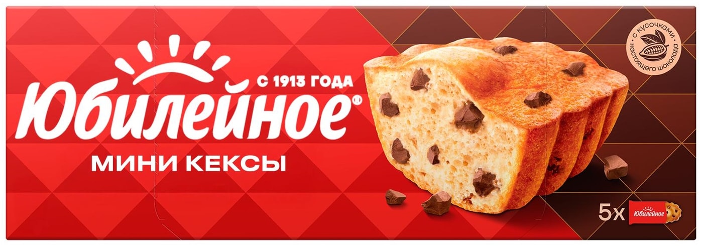 Изображение товара Мини-кексы Юбилейное с кусочками молочного шоколада 140г