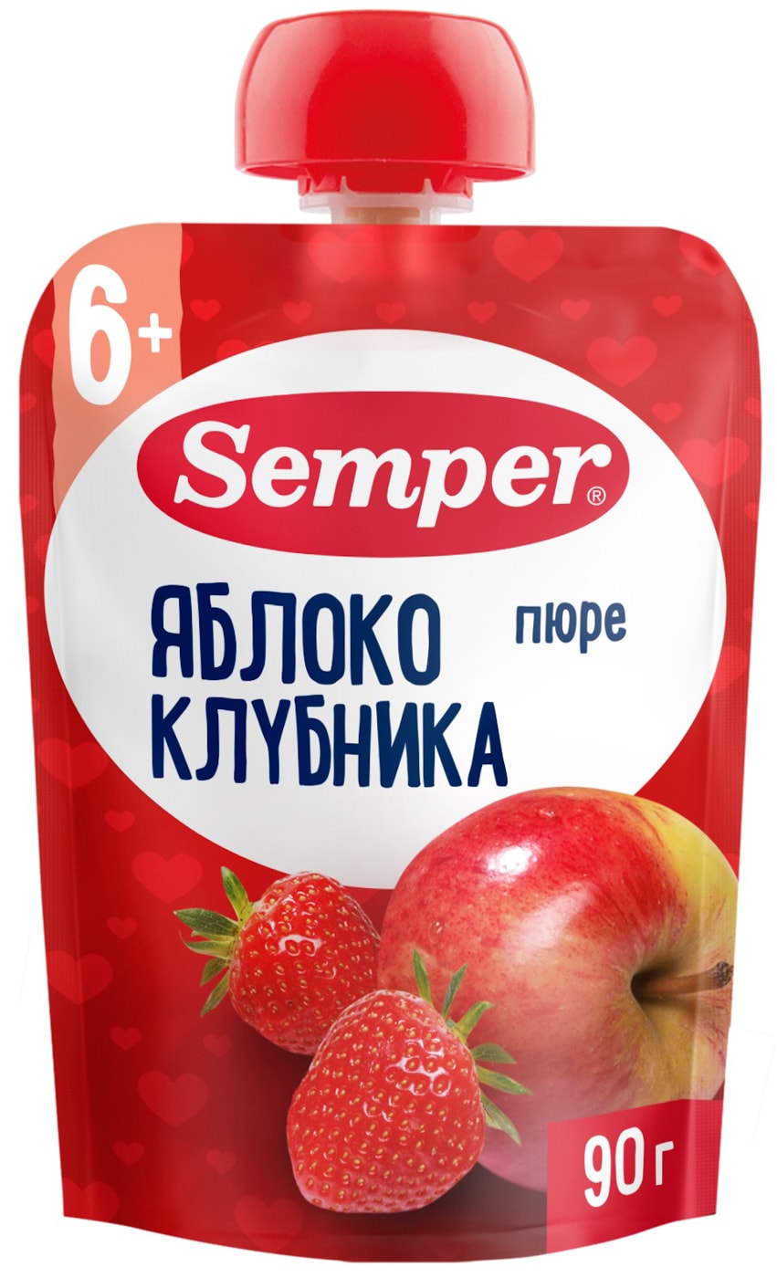 Изображение товара Пюре Semper Яблоко клубника с 6 месяцев 90г