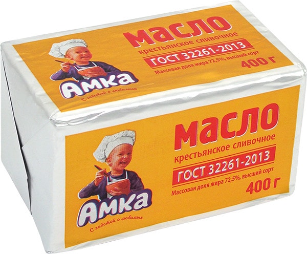 Изображение товара Масло сладко-сливочное Амка Крестьянское 72.5% 400г
