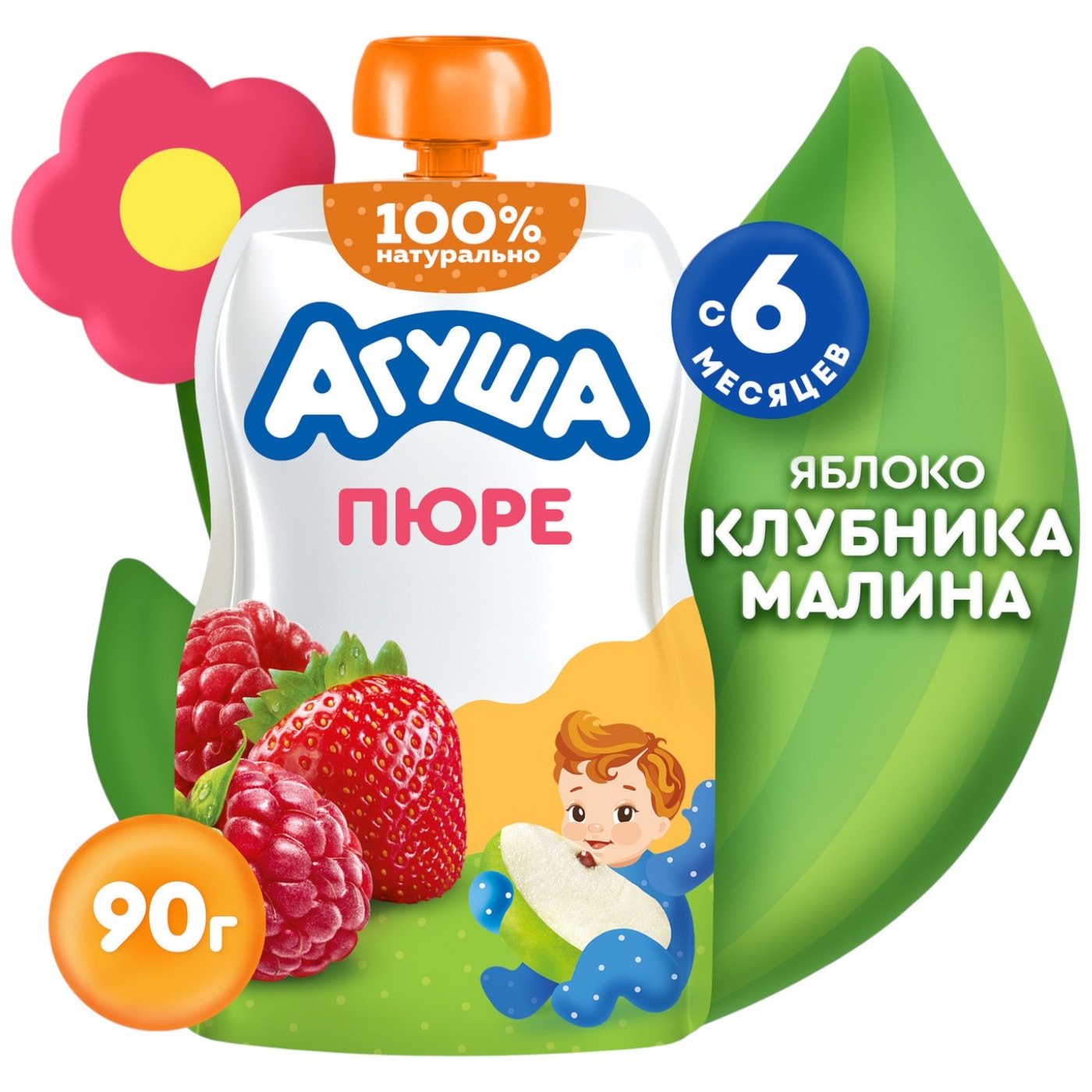 Изображение товара Пюре Агуша Яблоко-клубника-малина 90г