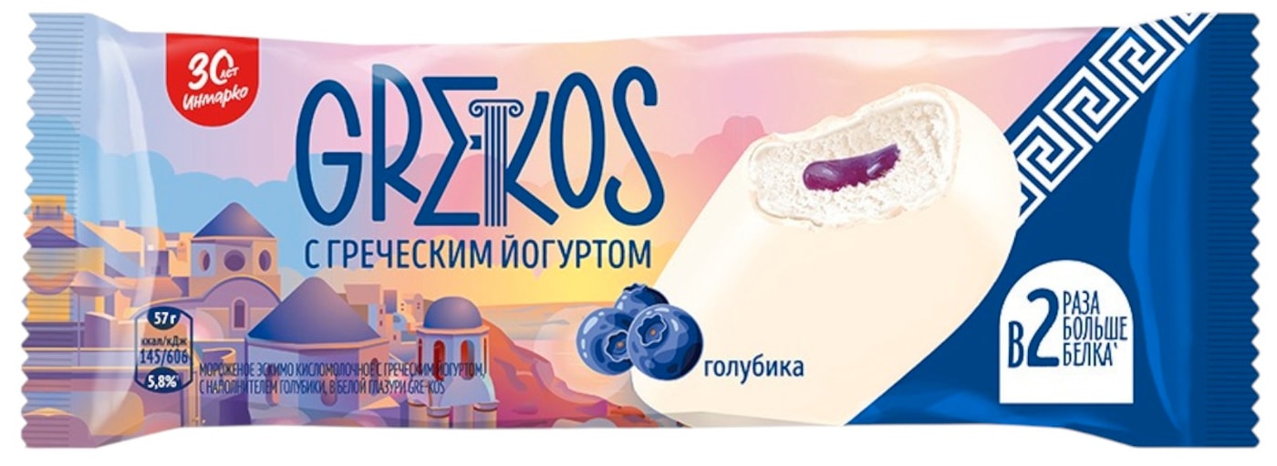 Изображение товара Мороженое Инмарко Gre-Kos с греческим йогуртом Голубика 4% 57г