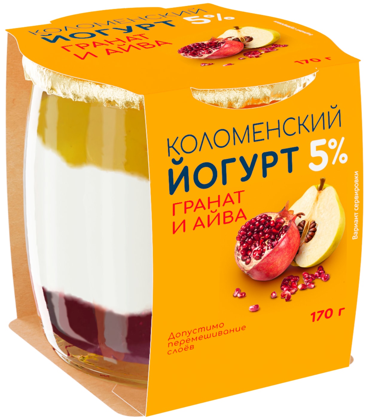Изображение товара Йогурт Коломенский Гранат-Айва 5% 170г натуральный со вкусом фруктов