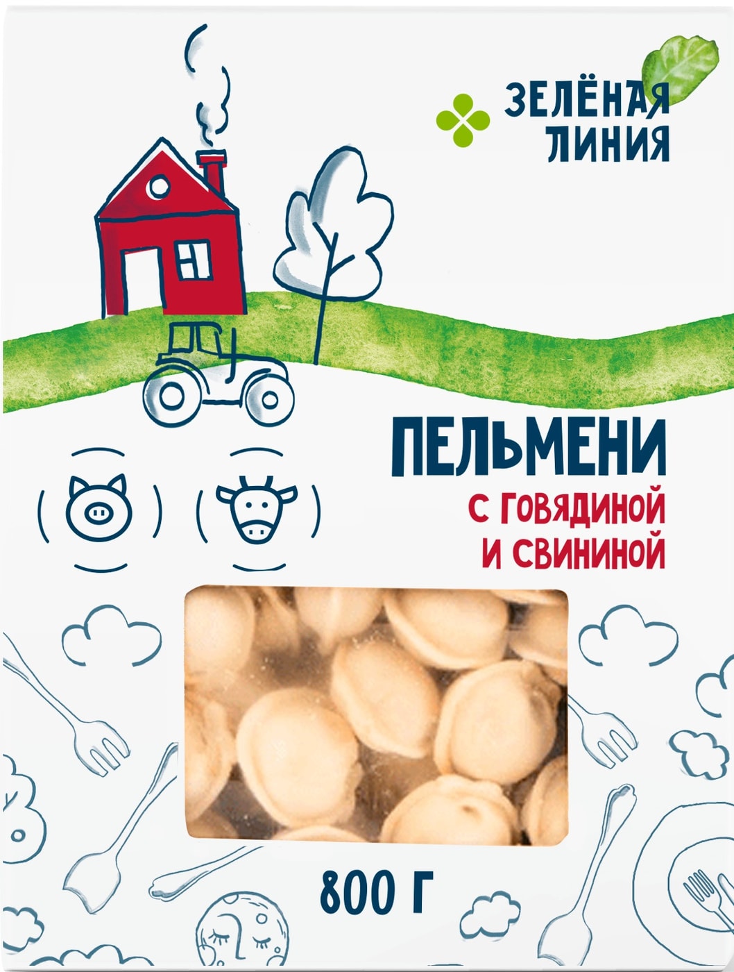 Изображение товара Пельмени Зеленая линия с говядиной и свининой 800 г