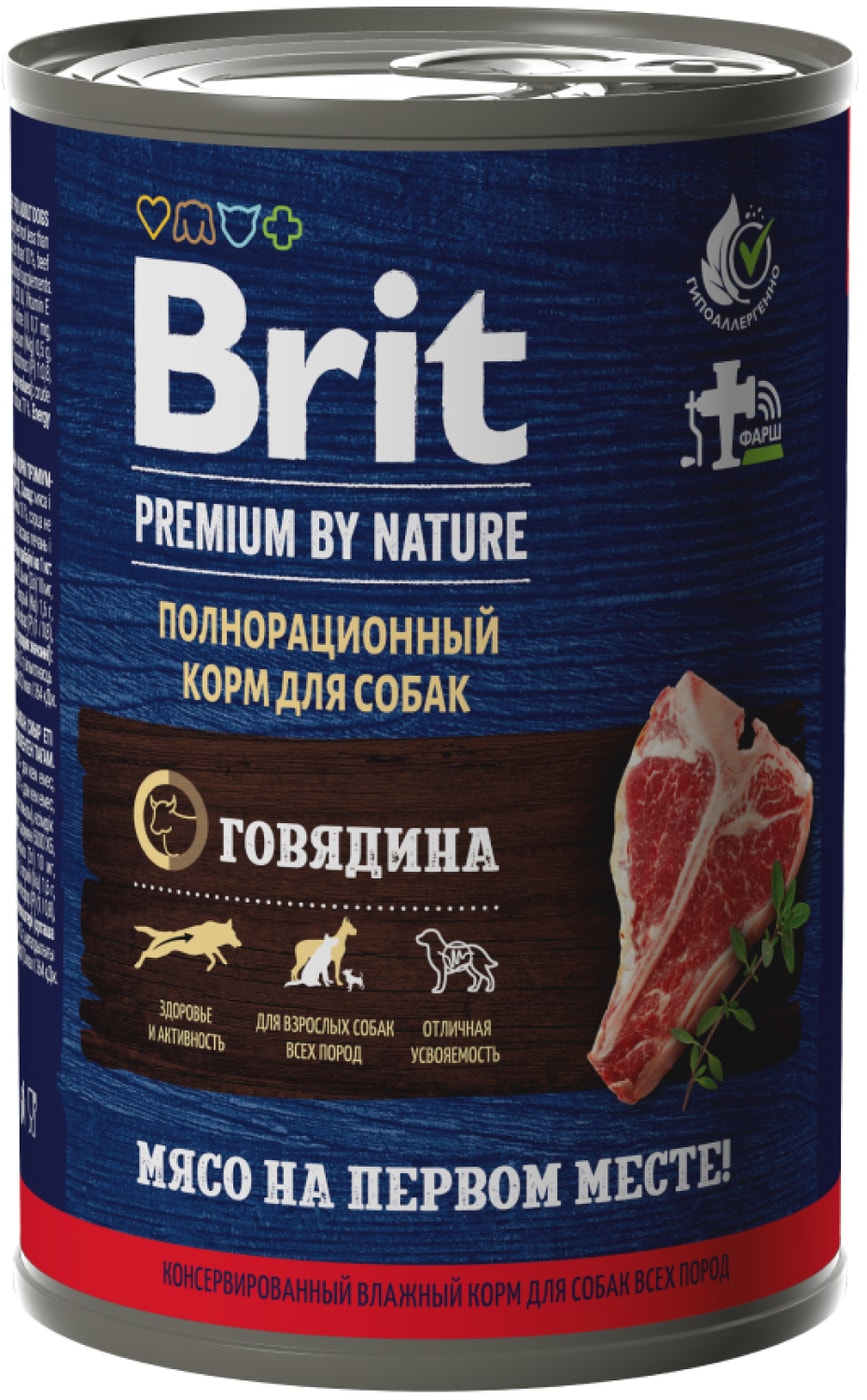 Изображение товара Влажный корм для собак Brit Premium by Nature с говядиной 410г