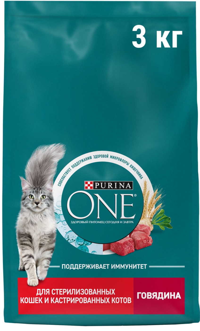Изображение товара Сухой корм Purina ONE для стерилизованных кошек говядина и пшеница 3 кг